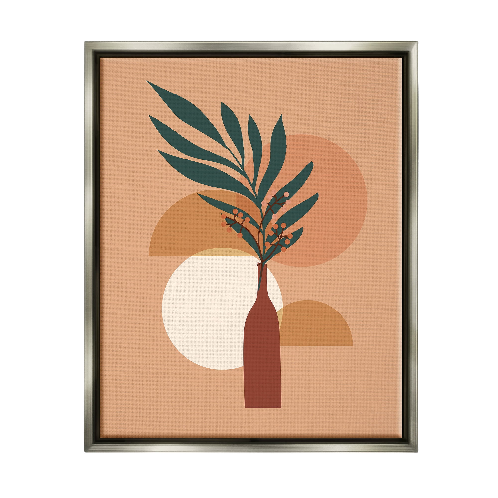 Stupell Industries Botanical Leaf & Shapes Botanical & Floral Painting Gray Floater Framed Canvas Art Print Wall Art, 17 x 21