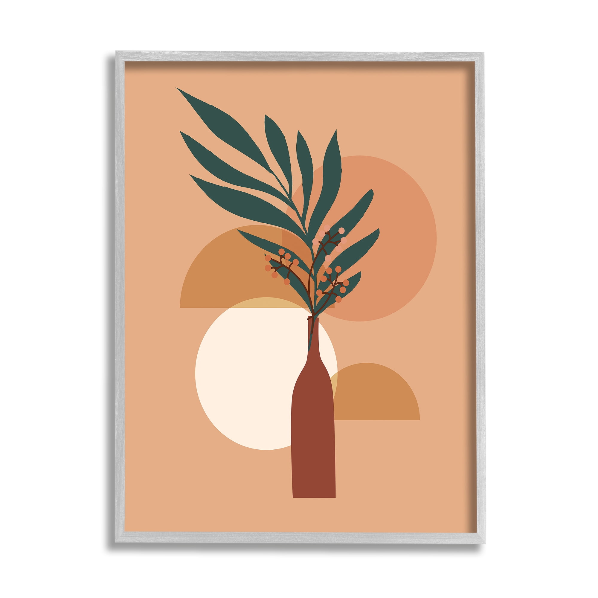 Stupell Industries Botanical Leaf & Shapes Botanical & Floral Painting Gray Framed Art Print Wall Art, 11 x 14