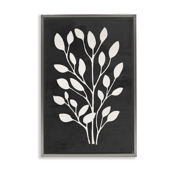 Stupell Industries Botanical Leaf Whispers Gray Framed Floater Canvas Wall Art design by Andrea Haase, 25 x 17