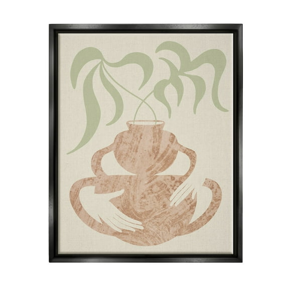 Stupell Industries Botanical Leaves Hands Flower Pot Handles Collage Jet Black Framed Floating Canvas Wall Art, 16x20, by Lil' Rue