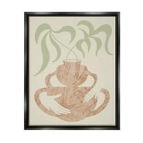 Stupell Industries Botanical Leaves Hands Flower Pot Handles Collage Jet Black Framed Floating Canvas Wall Art, 16x20, by Lil' Rue