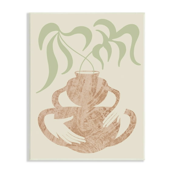 Stupell Industries Botanical Leaves Hands Flower Pot Handles Collage Wood Wall Art, 10 x 15, Design by Lil' Rue