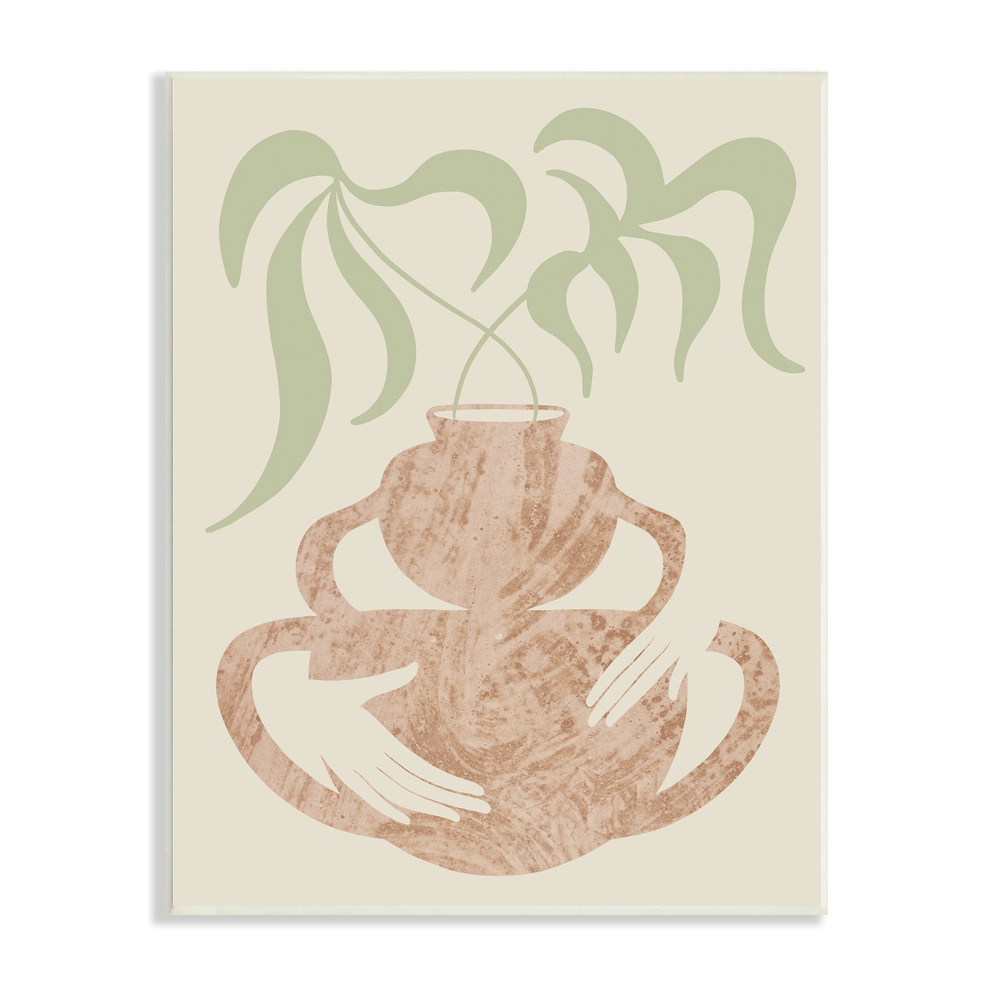 Stupell Industries Botanical Leaves Hands Flower Pot Handles Collage Wood Wall Art, 13 x 19, Design by Lil' Rue