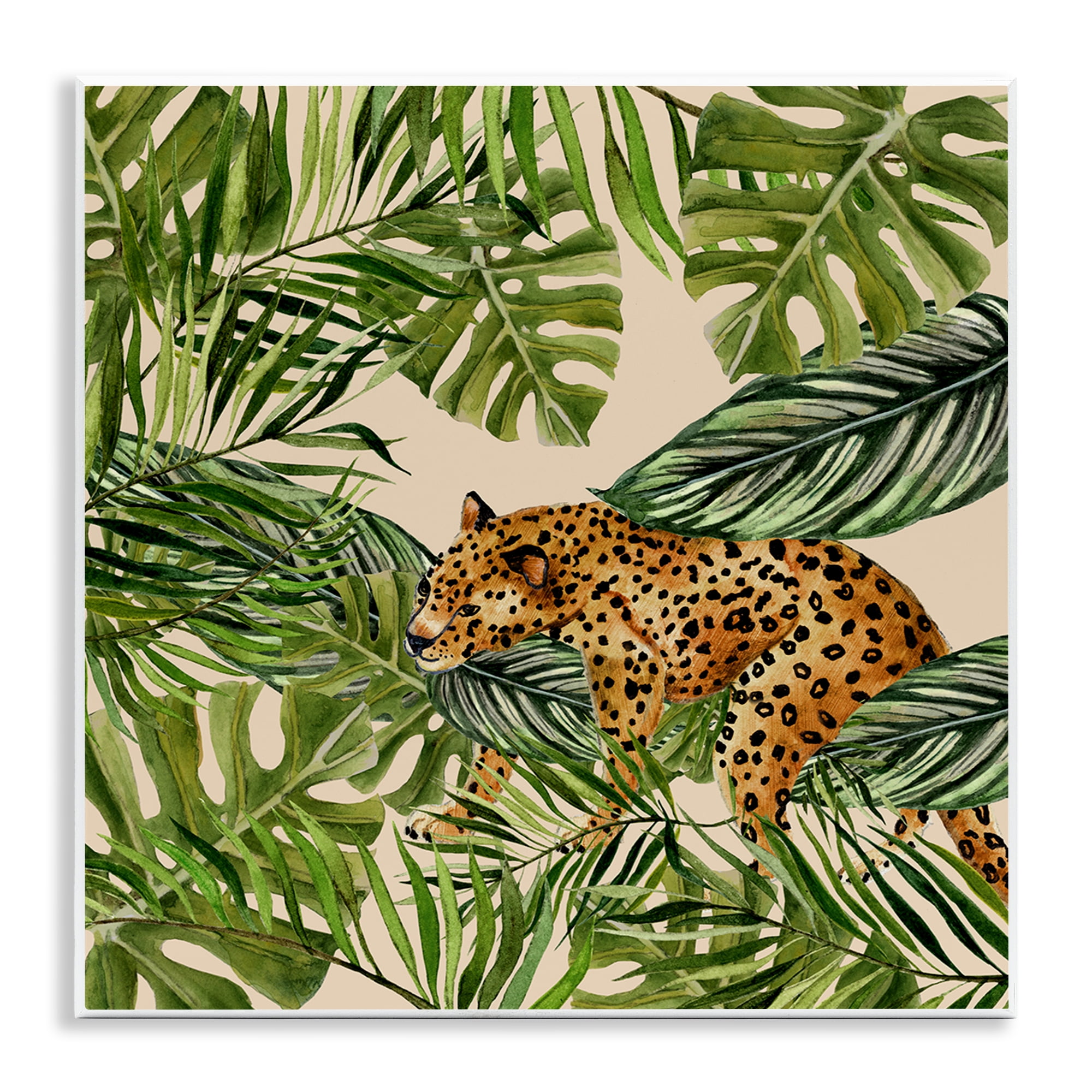 Stupell Industries Botanical Leopard on Branch Plants & Flowers Painting Unframed Art Print Wall Art, 12 x 12