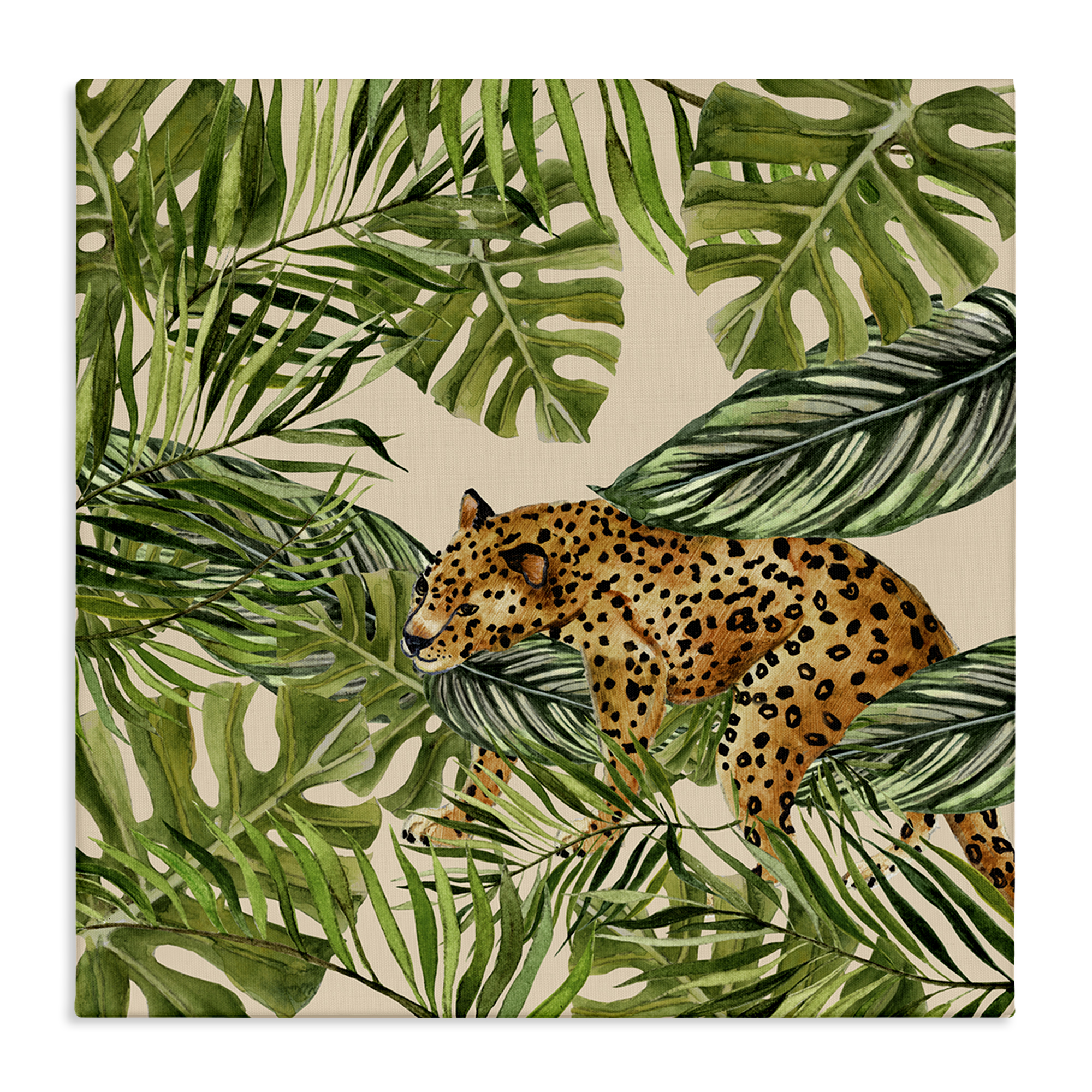 Stupell Industries Botanical Leopard on Branch Plants & Flowers Painting Wrapped Canvas Art Print Wall Art, 24 x 24
