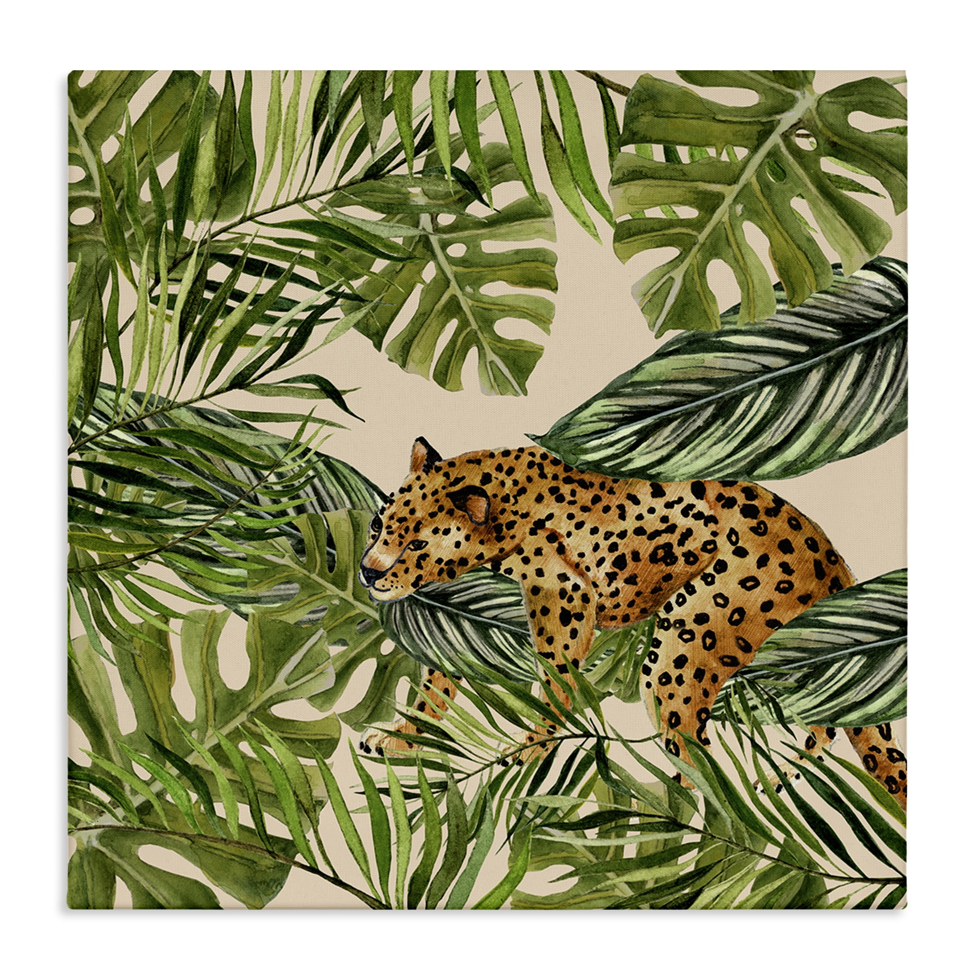 Stupell Industries Botanical Leopard on Branch Plants & Flowers Painting Wrapped Canvas Art Print Wall Art, 36 x 36