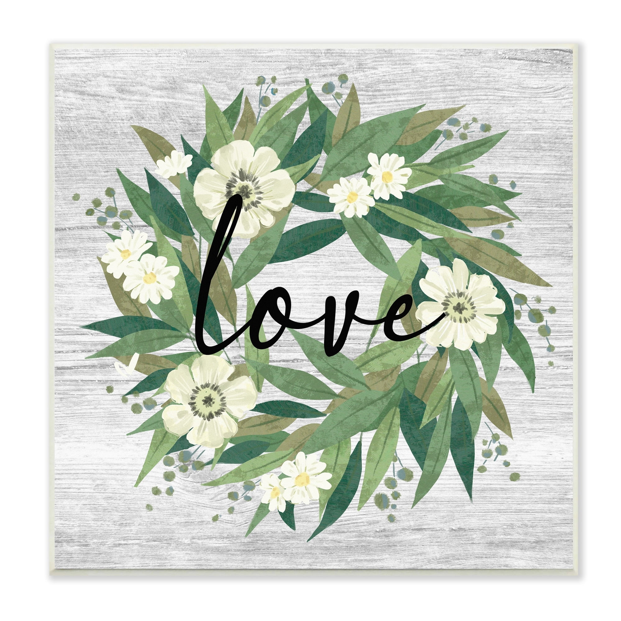 Stupell Industries Botanical Love Calligraphy Floral Wreath Rustic Design Graphic Art Unframed Art Print Wall Art, Design by Ziwei Li