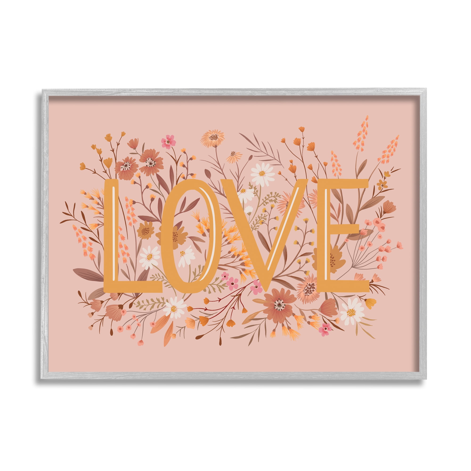Stupell Industries Botanical Love Typography Delicate Floral Details Graphic Art Gray Framed Art Print Wall Art, Design by Heather McLaughlin