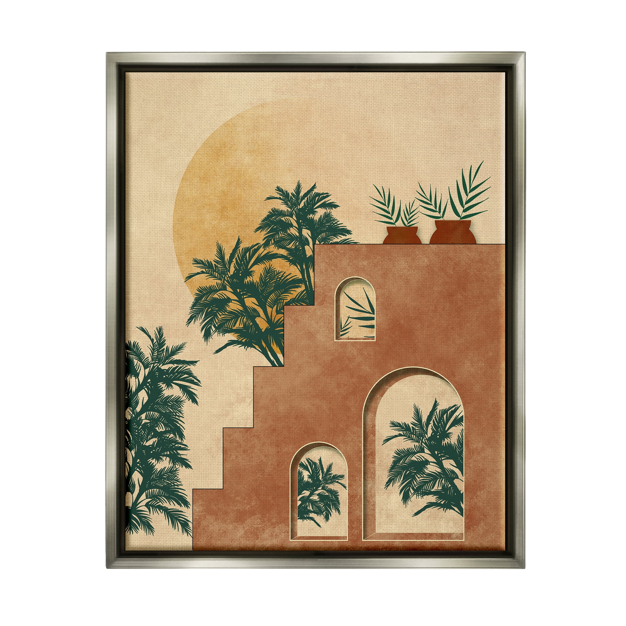 Stupell Industries Botanical Morocco Scenery Nature Painting Gray Floater Framed Art Print Wall Art, 17 x 21