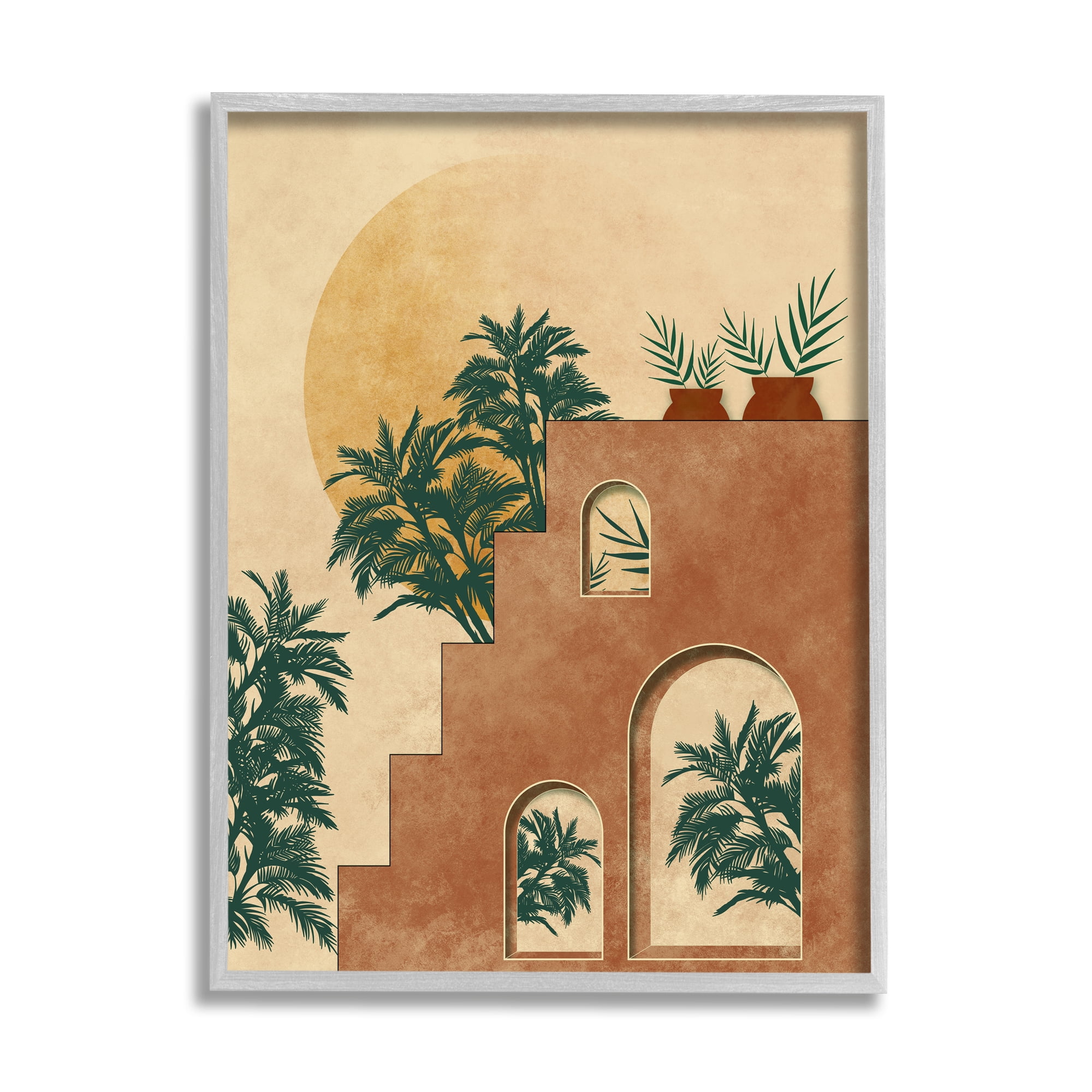 Stupell Industries Botanical Morocco Scenery Nature Painting Gray Framed Art Print Wall Art, 16 x 20