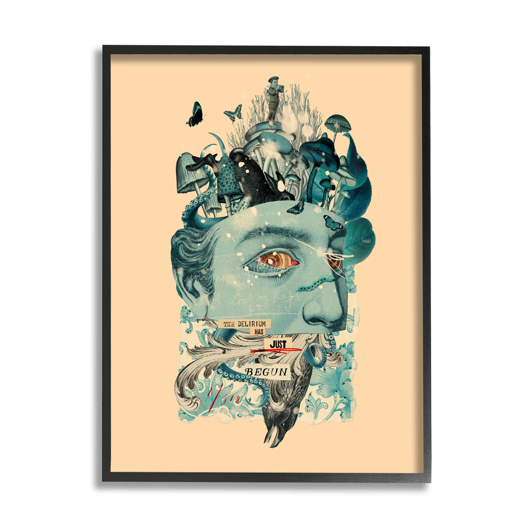 Stupell Industries Botanical Mushroom Man Surreal Collage Graphic Art Black Framed Art Print Wall Art, Design by Matheus Lopes Castro