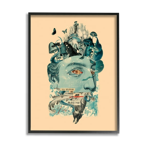 Stupell Industries Botanical Mushroom Man Surreal Collage Graphic Art Black Framed Art Print Wall Art, Design by Matheus Lopes Castro