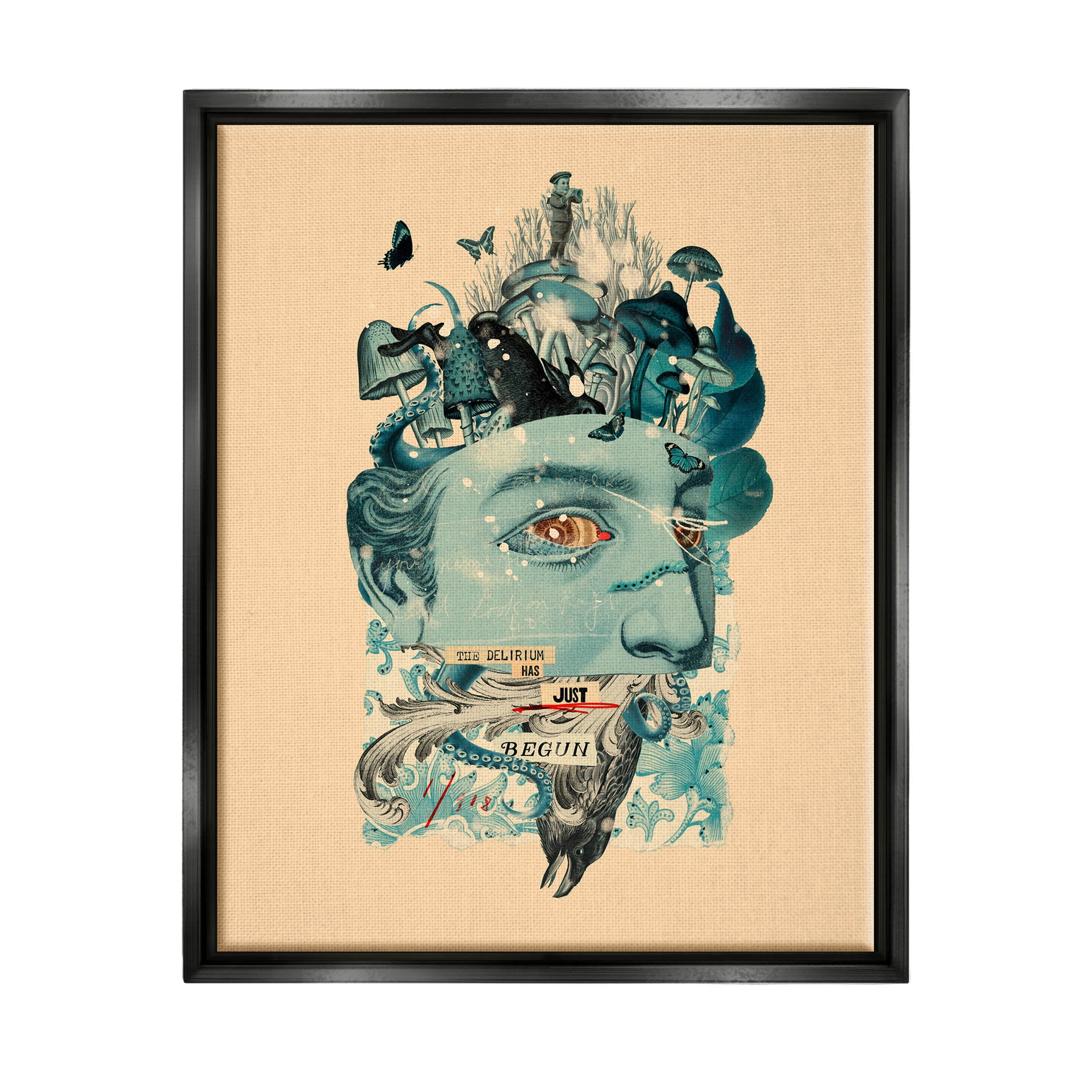 Stupell Industries Botanical Mushroom Man Surreal Collage Graphic Art Jet Black Floating Framed Canvas Print Wall Art, Design by Matheus Lopes Castro