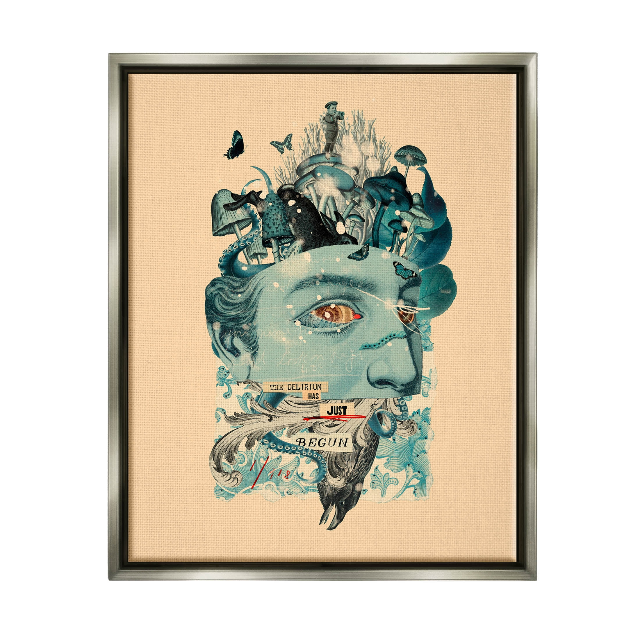 Stupell Industries Botanical Mushroom Man Surreal Collage Graphic Art Luster Gray Floating Framed Canvas Print Wall Art, Design by Matheus Lopes Castro
