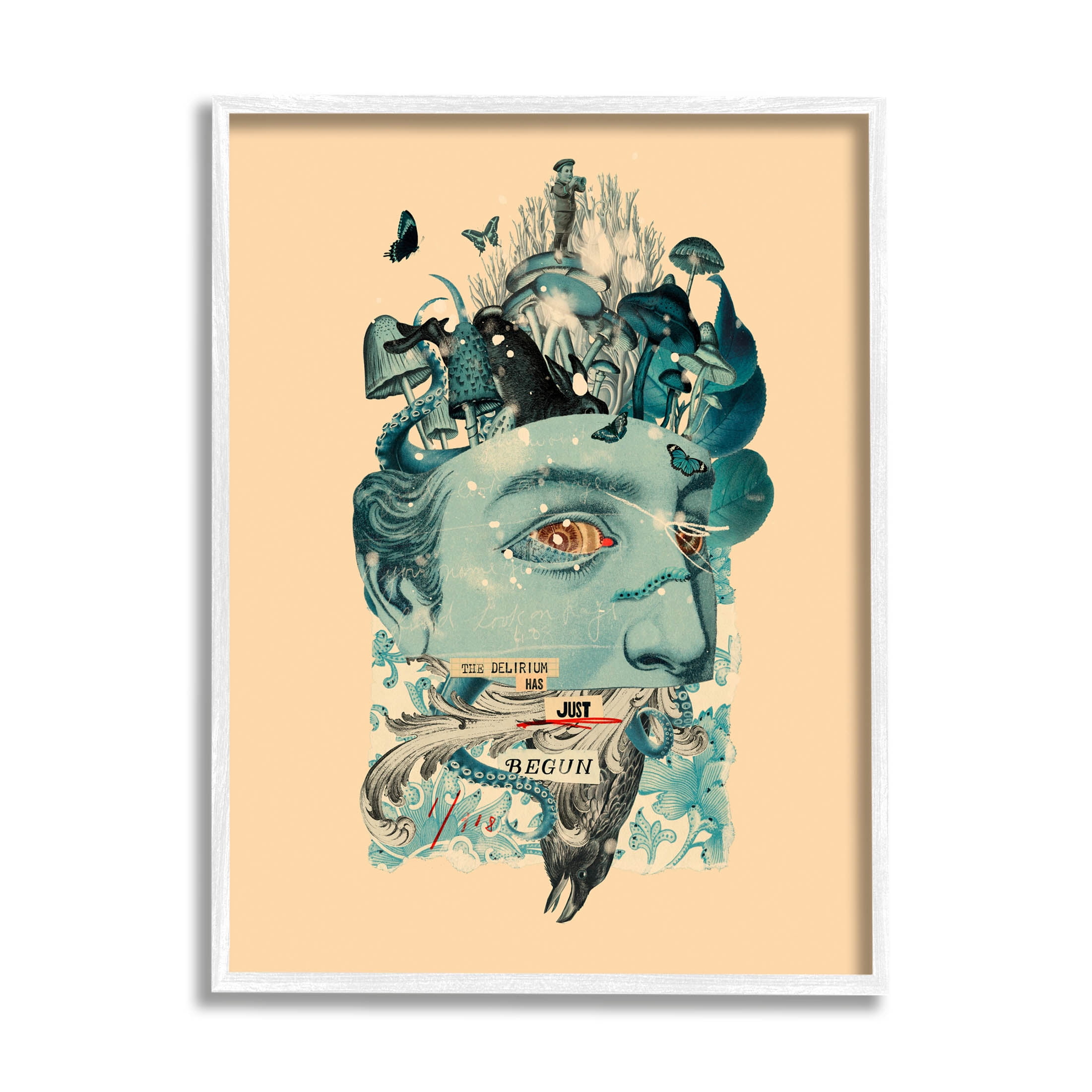 Stupell Industries Botanical Mushroom Man Surreal Collage Graphic Art White Framed Art Print Wall Art, Design by Matheus Lopes Castro