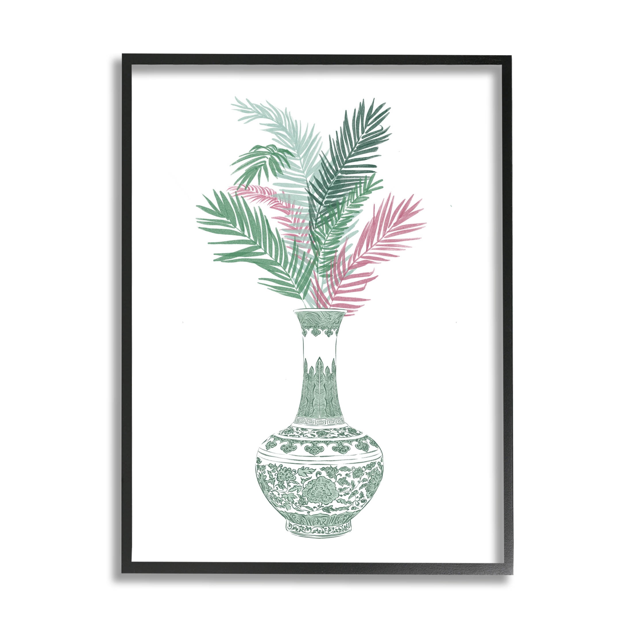 Stupell Industries Botanical Ornate Pattern Vase Graphic Art Black Framed Art Print Wall Art, Design by Ziwei Li