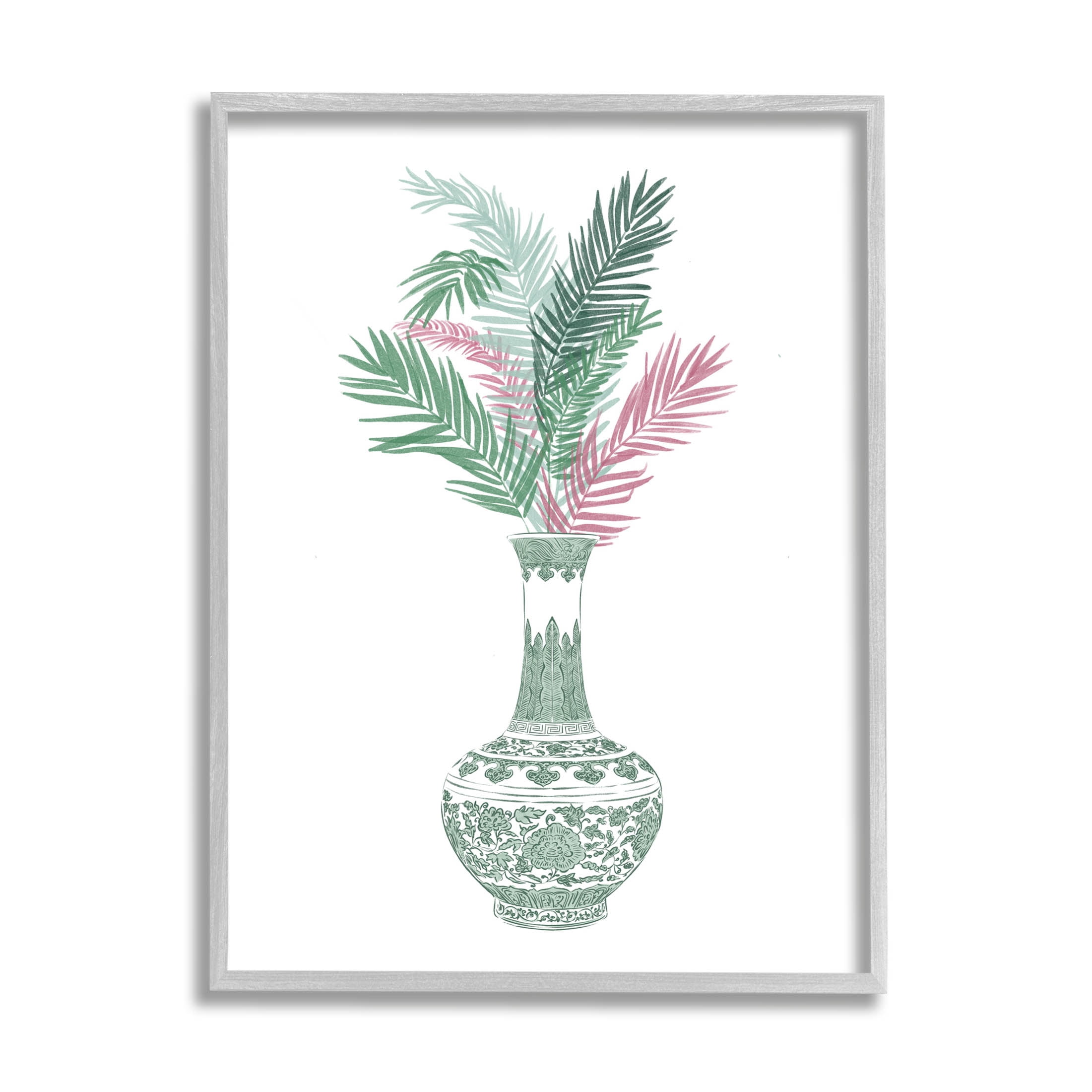 Stupell Industries Botanical Ornate Pattern Vase Graphic Art Gray Framed Art Print Wall Art, Design by Ziwei Li