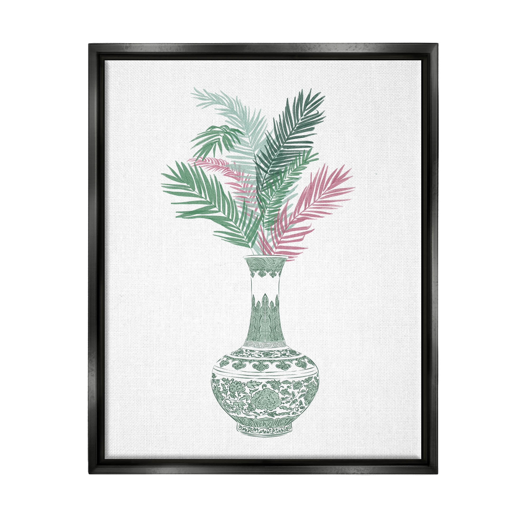 Stupell Industries Botanical Ornate Pattern Vase Graphic Art Jet Black Floating Framed Canvas Print Wall Art, Design by Ziwei Li