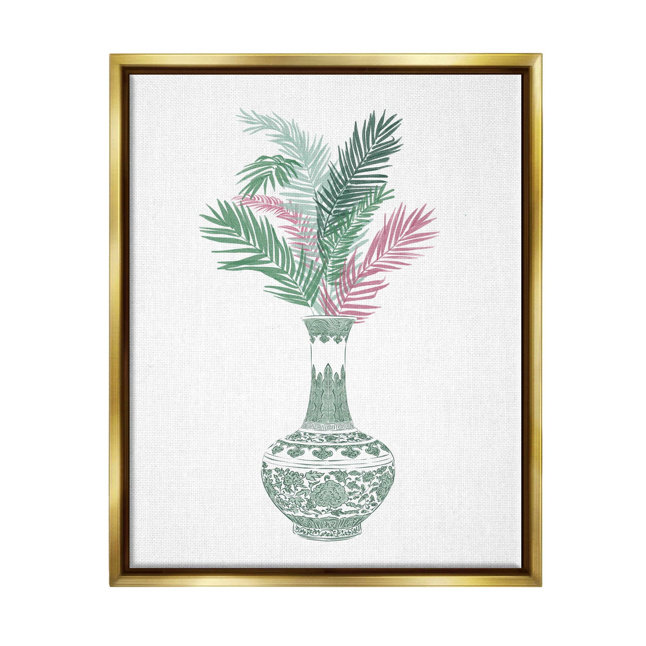 Stupell Industries Botanical Ornate Pattern Vase Graphic Art Metallic Gold Floating Framed Canvas Print Wall Art, Design by Ziwei Li