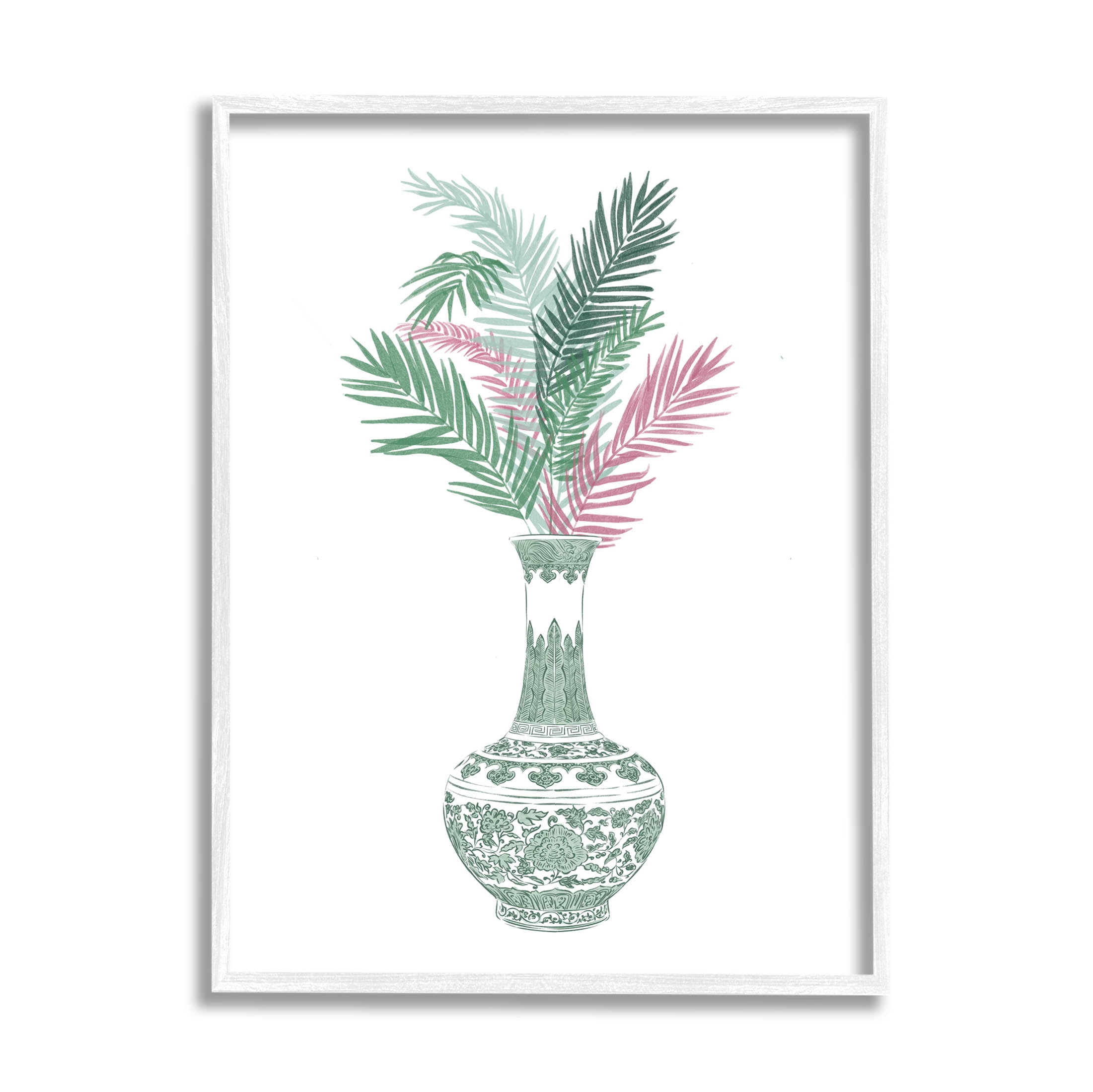 Stupell Industries Botanical Ornate Pattern Vase Graphic Art White Framed Art Print Wall Art, Design by Ziwei Li