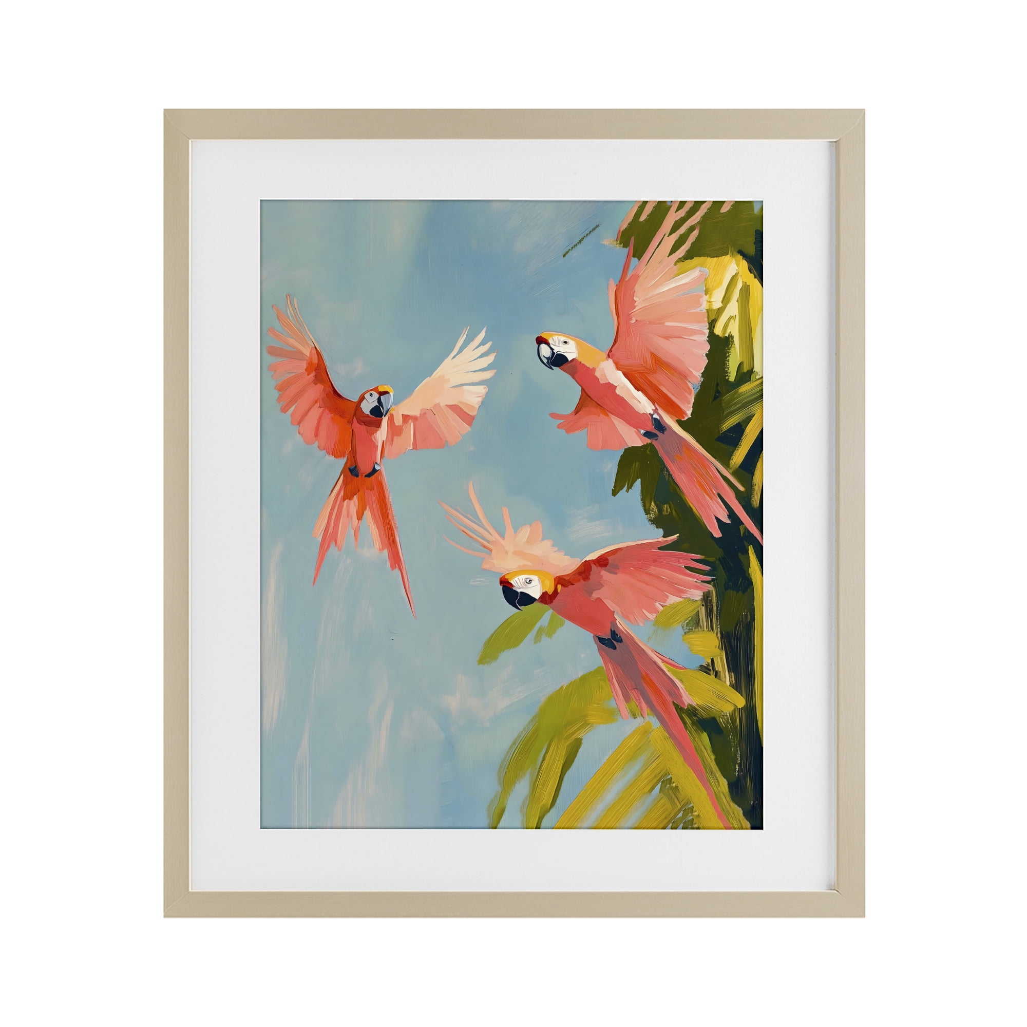 Stupell Industries Botanical Parrots in Flight Birch Framed Print Under Glass, design by The Prints Vibe