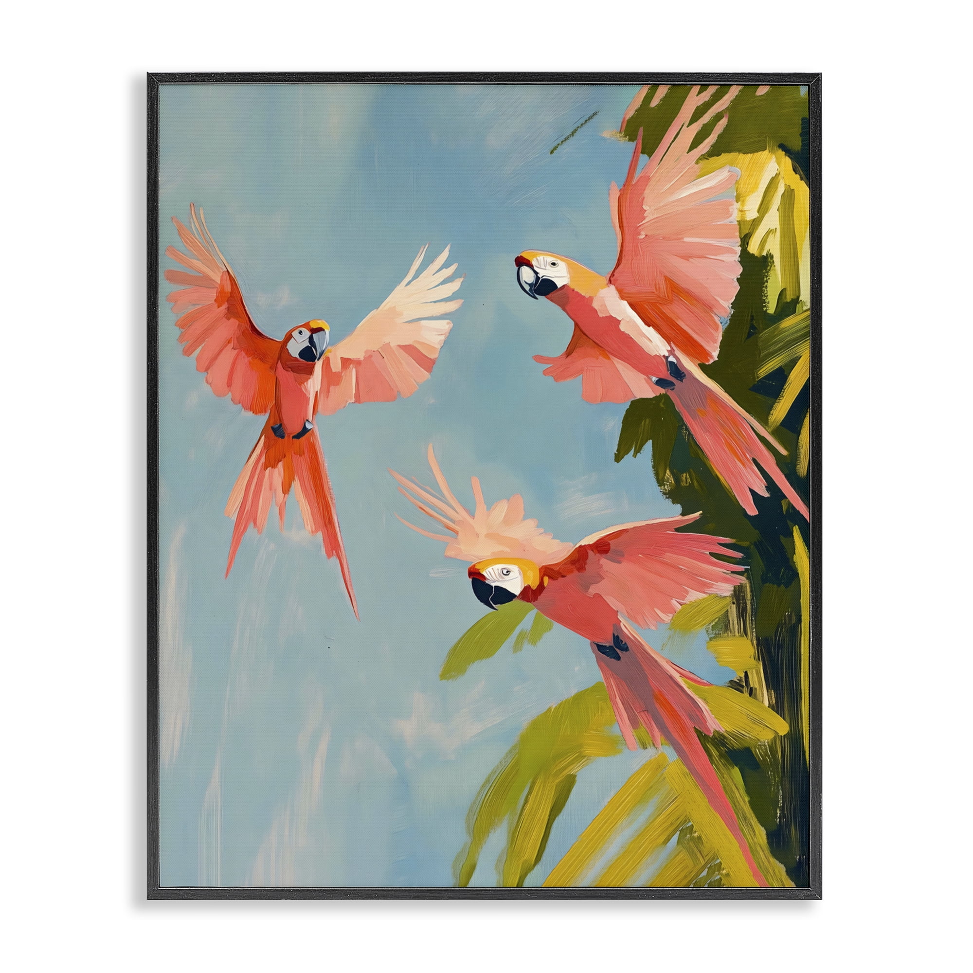 Stupell Industries Botanical Parrots in Flight Black Framed Giclee Art, design by The Prints Vibe