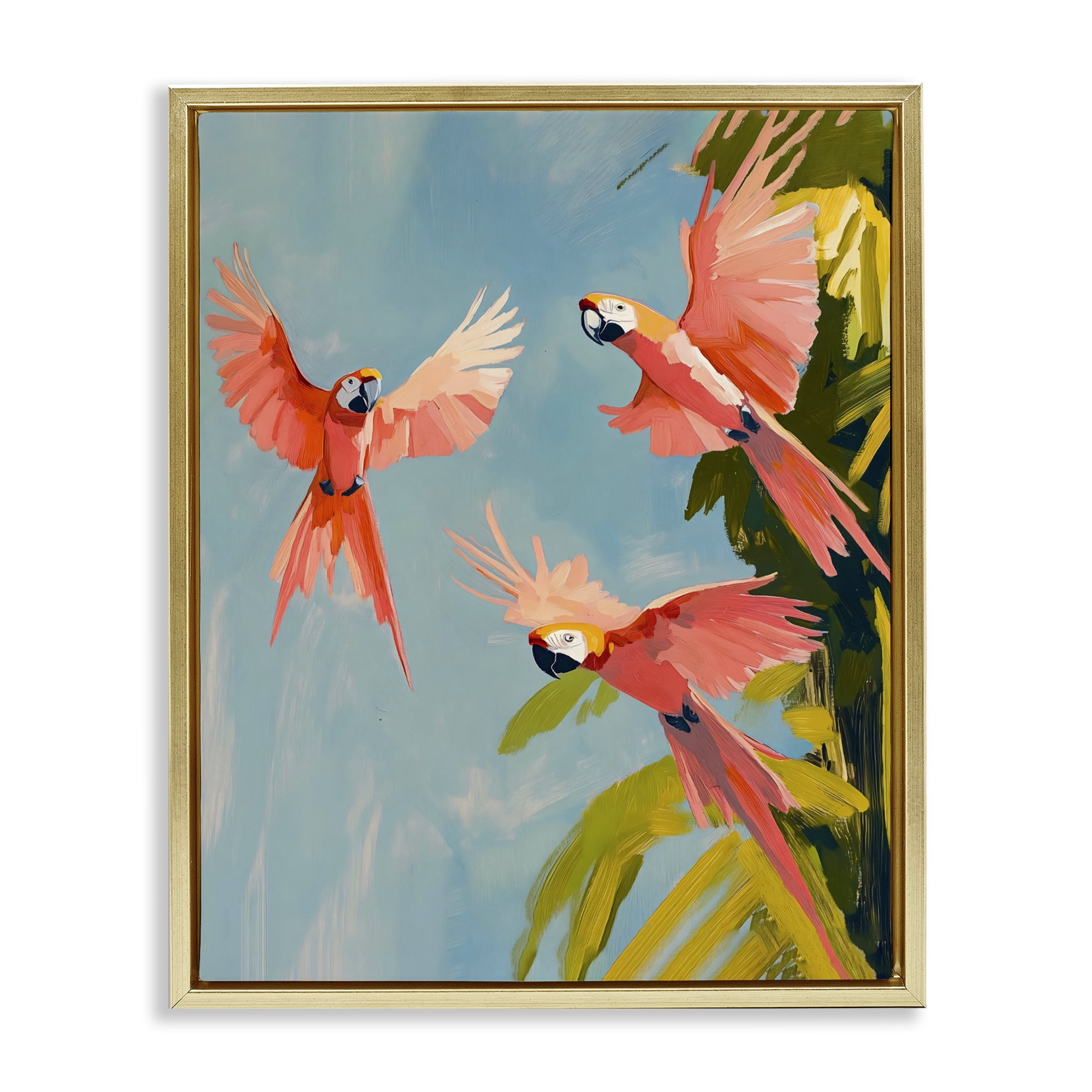 Stupell Industries Botanical Parrots in Flight Gold Framed Floater Canvas Wall Art, design by The Prints Vibe