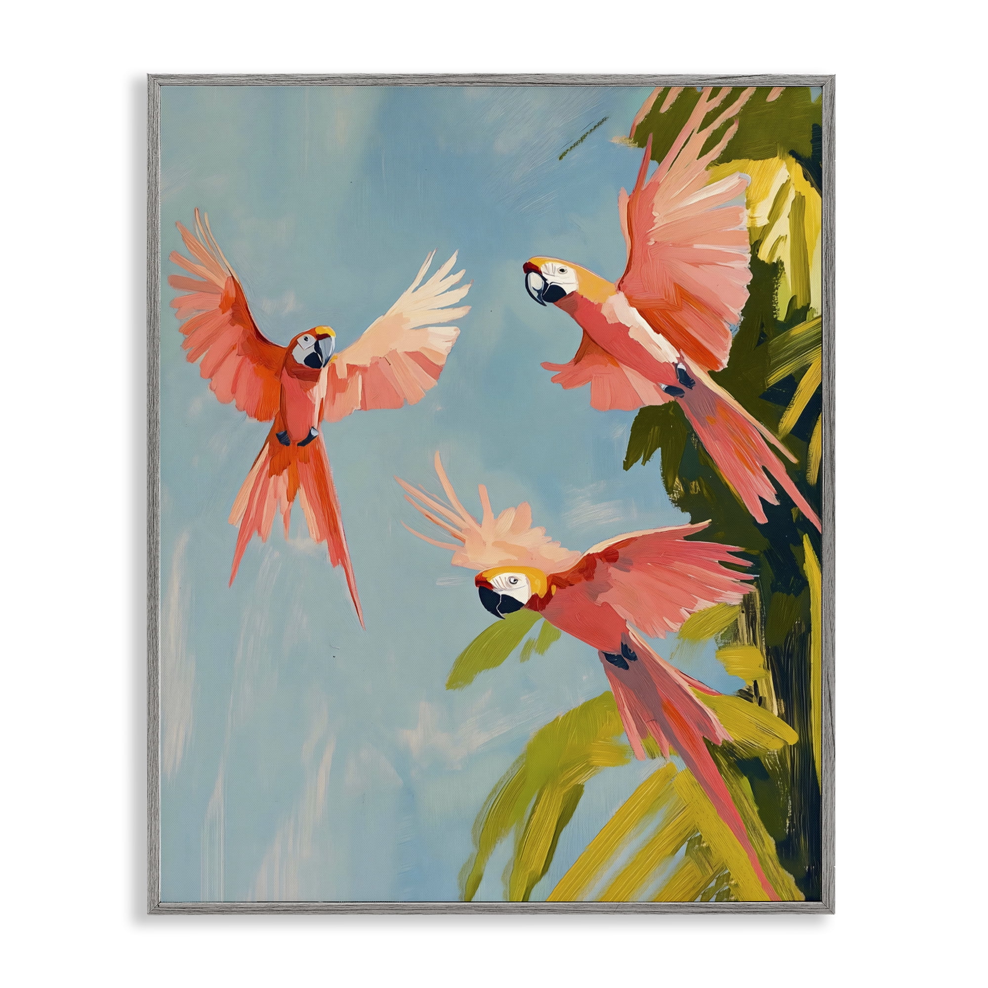 Stupell Industries Botanical Parrots in Flight Gray Framed Giclee Art, design by The Prints Vibe