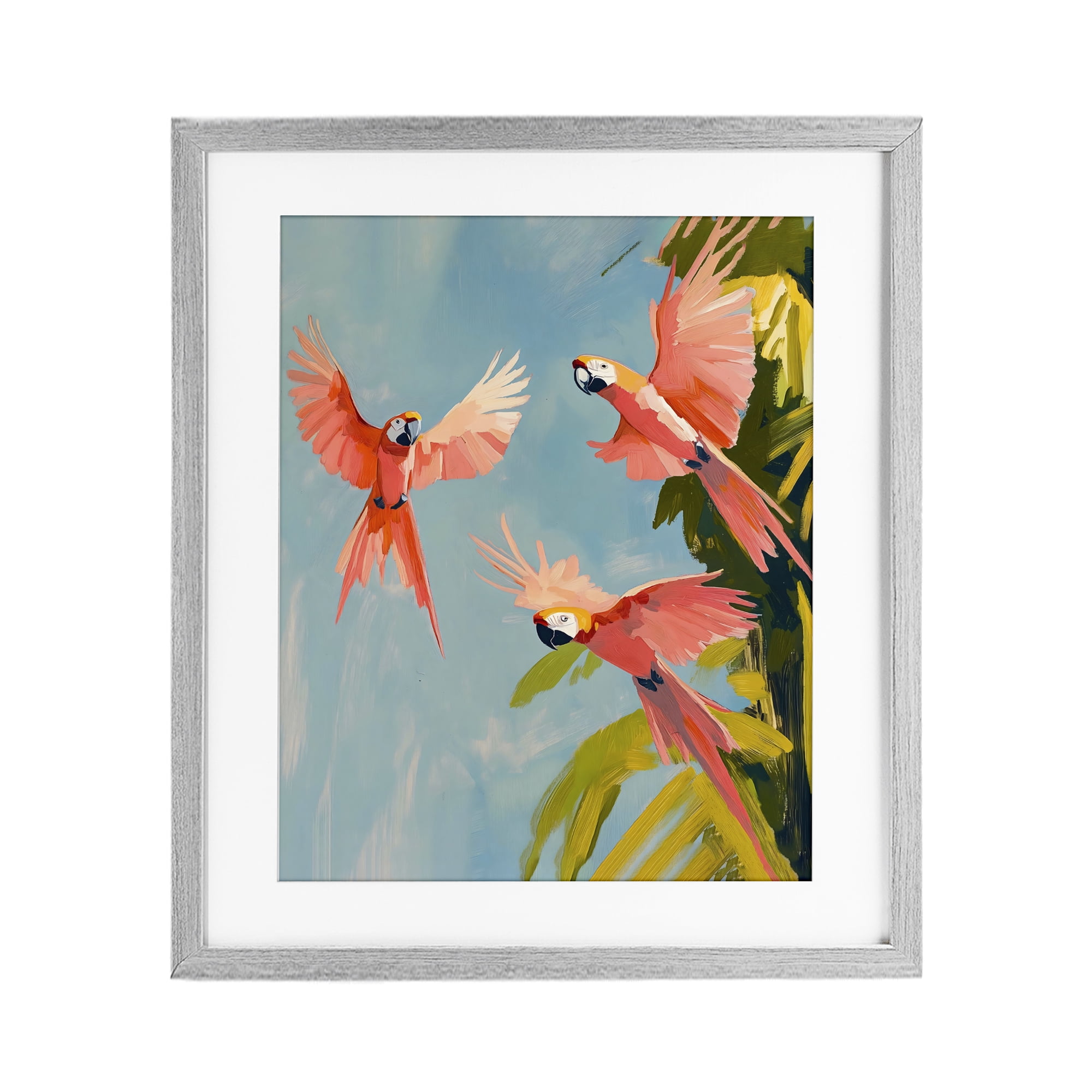 Stupell Industries Botanical Parrots in Flight Gray Framed Print Under Glass, design by The Prints Vibe
