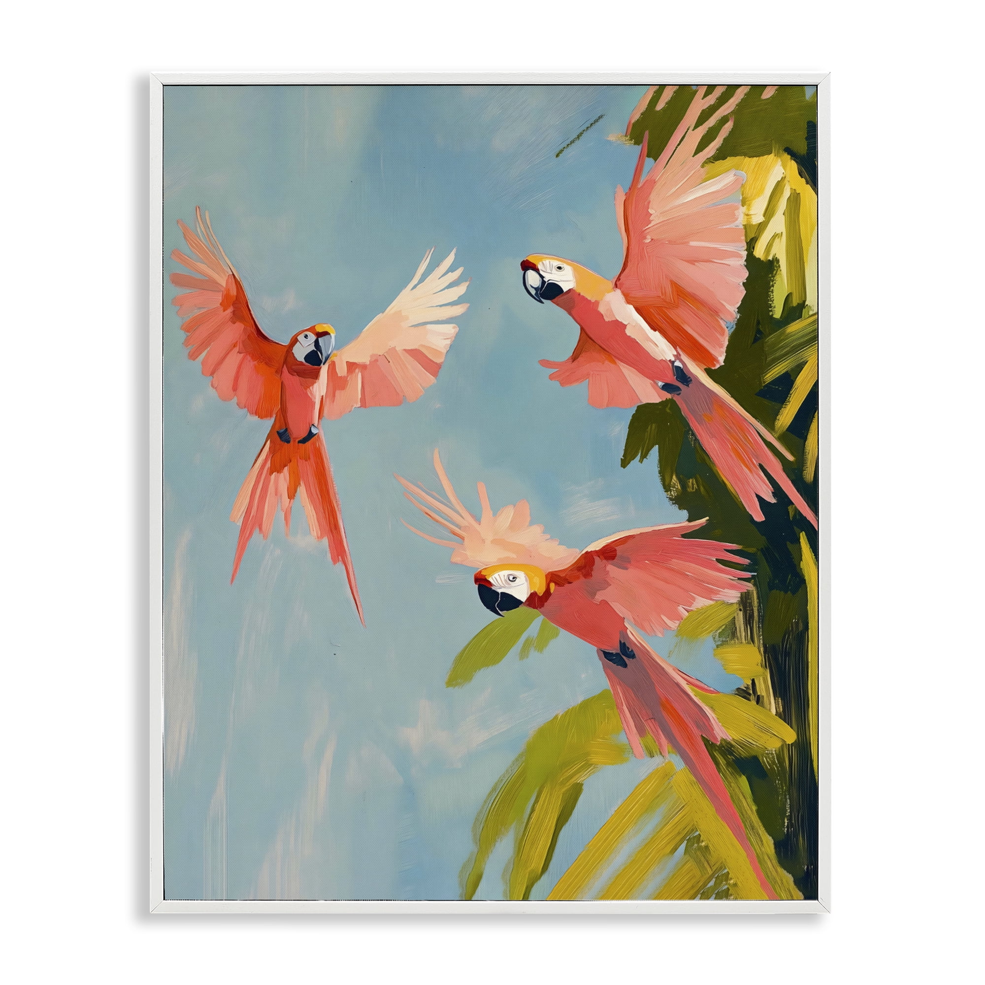 Stupell Industries Botanical Parrots in Flight White Framed Giclee Art, design by The Prints Vibe