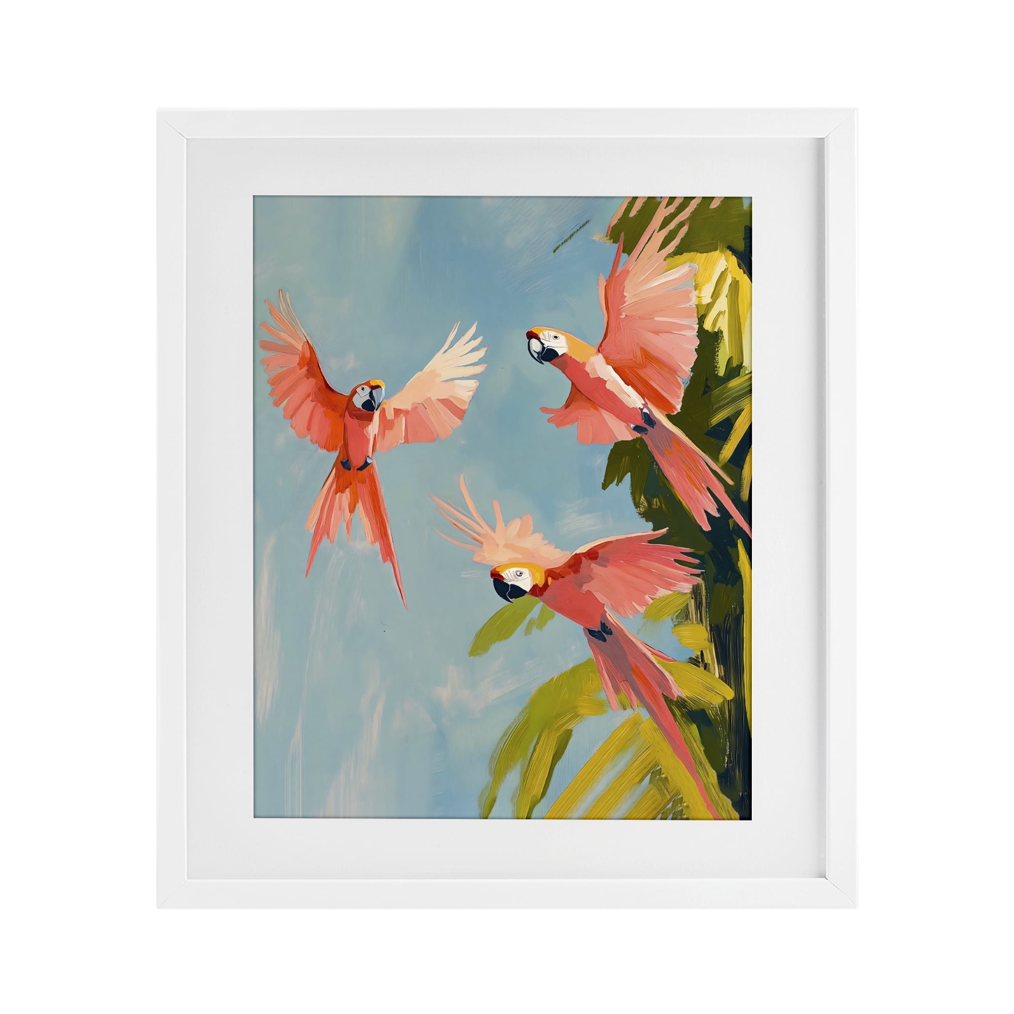 Stupell Industries Botanical Parrots in Flight White Framed Print Under Glass, design by The Prints Vibe