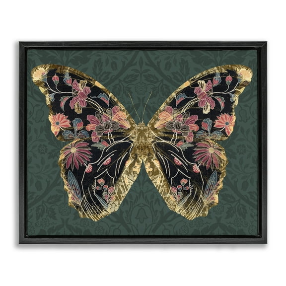 Stupell Industries Botanical Pattern Butterfly Animals & Insects Painting Black Floater Framed Canvas Art Print Wall Art, 21 x 17