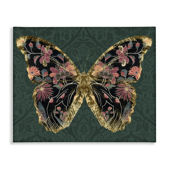 Stupell Industries Botanical Pattern Butterfly Animals & Insects Painting Gallery Wrapped Canvas Art Print Wall Art, 20 x 16