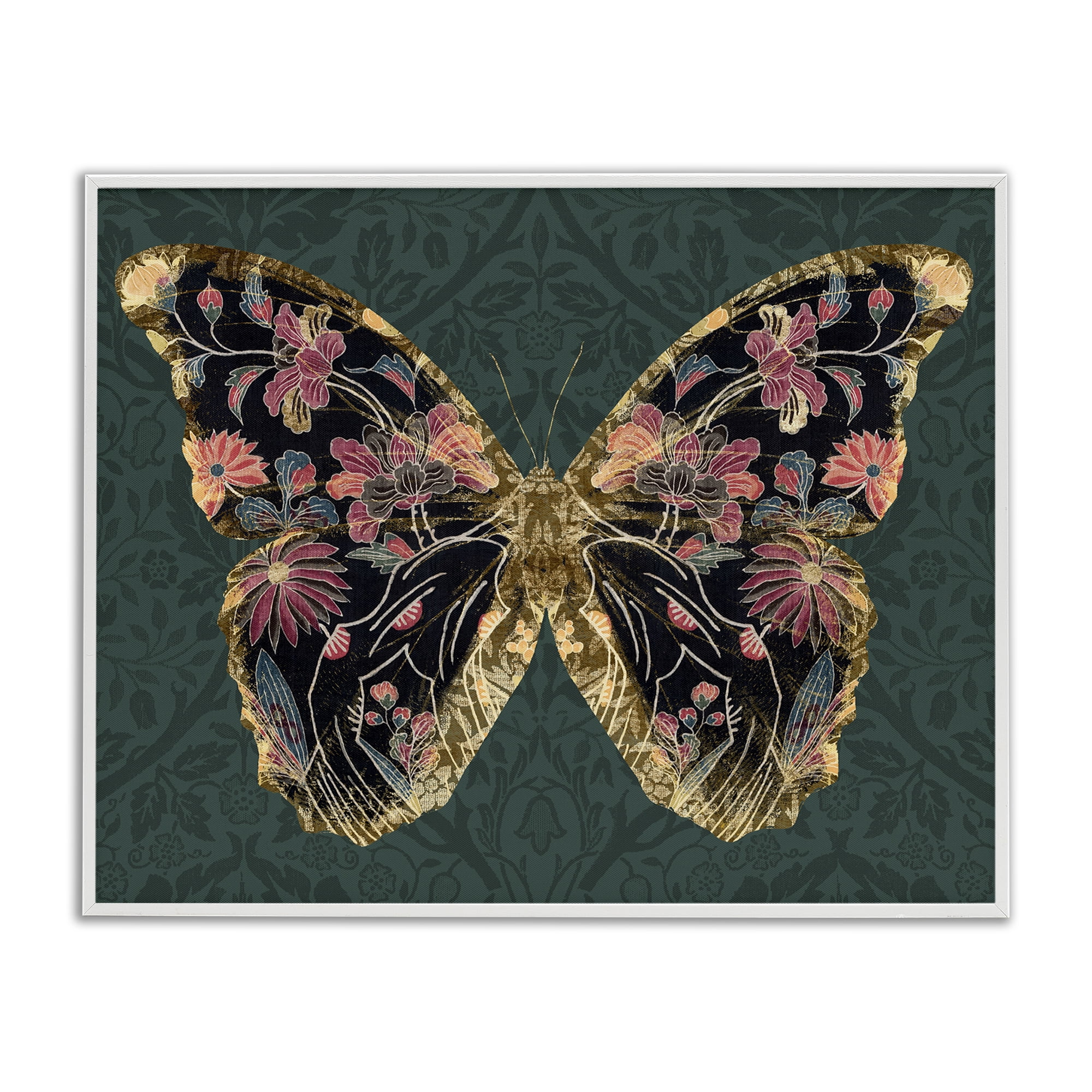 Stupell Industries Botanical Pattern Butterfly Animals & Insects Painting White Framed Art Print Wall Art, 14 x 11