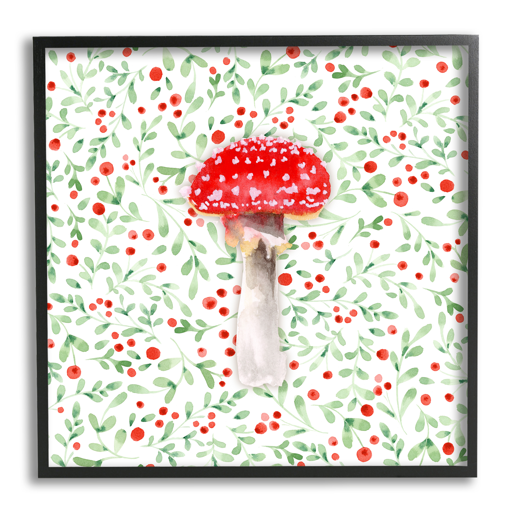 Stupell Industries Botanical Patterned Mushroom Botanical & Floral Painting Black Framed Art Print Wall Art, 12 x 12