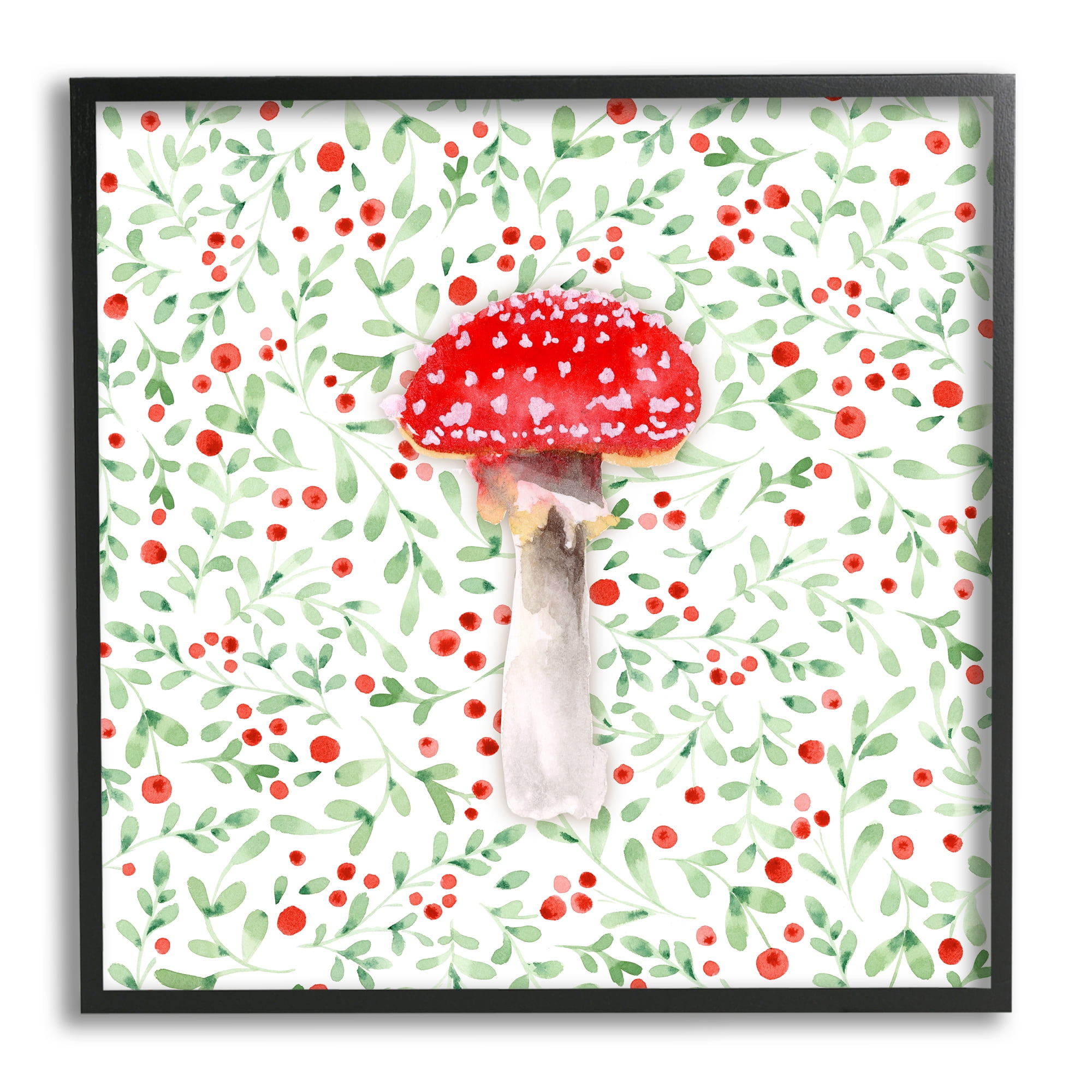 Stupell Industries Botanical Patterned Mushroom Botanical & Floral Painting Black Framed Art Print Wall Art, 17 x 17