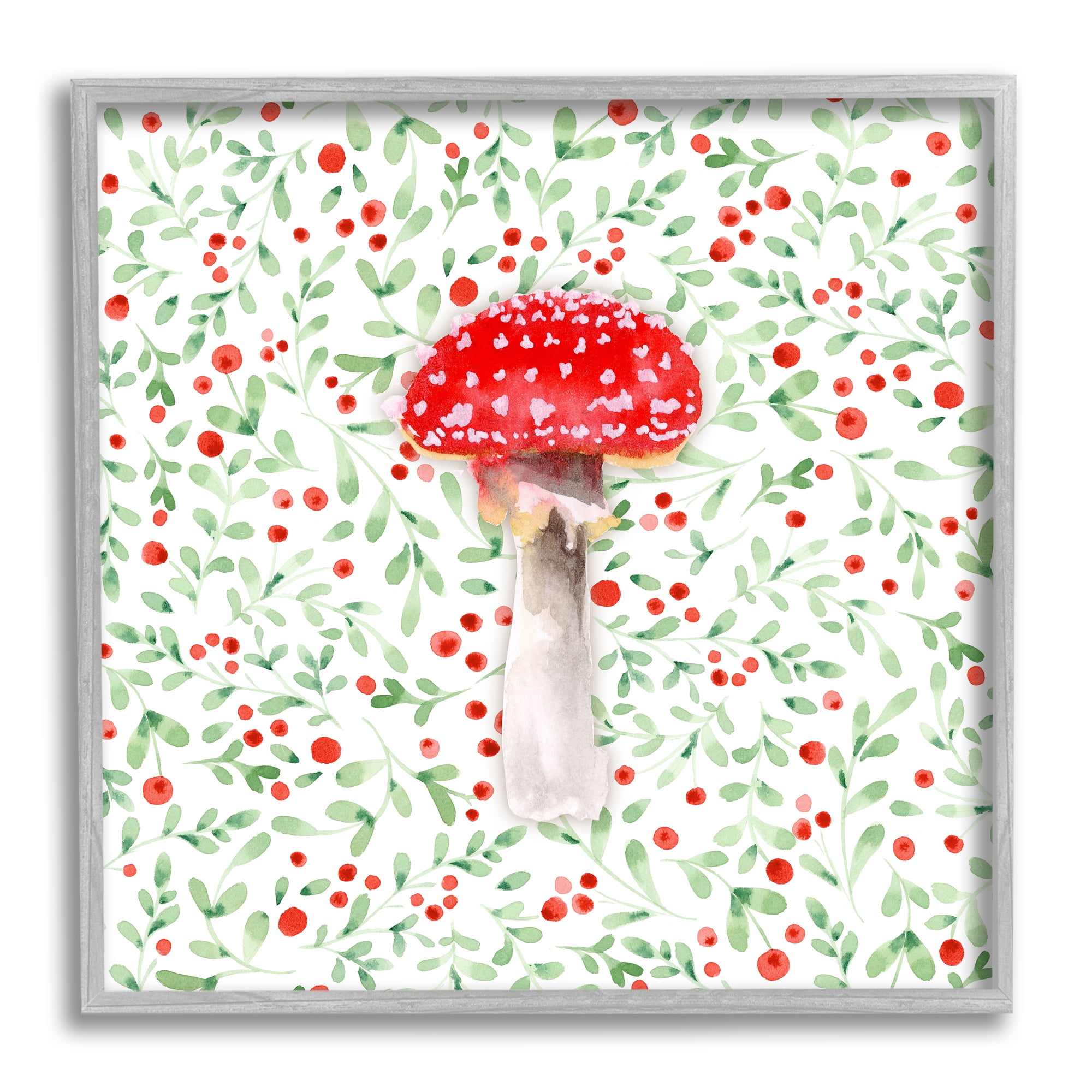 Stupell Industries Botanical Patterned Mushroom Botanical & Floral Painting Gray Framed Art Print Wall Art, 12 x 12