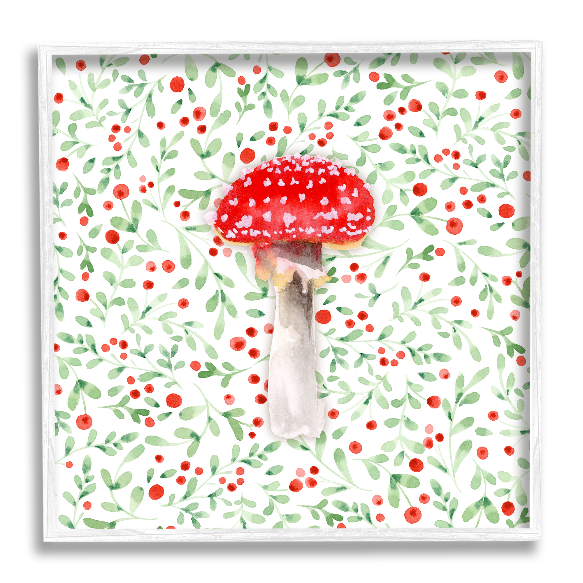 Stupell Industries Botanical Patterned Mushroom Botanical & Floral Painting White Framed Art Print Wall Art, 17 x 17