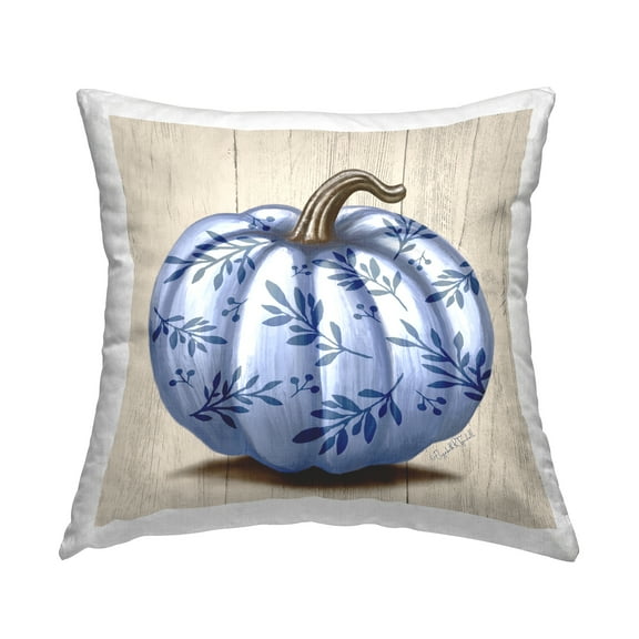 Stupell Industries Botanical Patterned Pumpkin Rustic Plank Design Design by Elizabeth Tyndall Throw Pillow