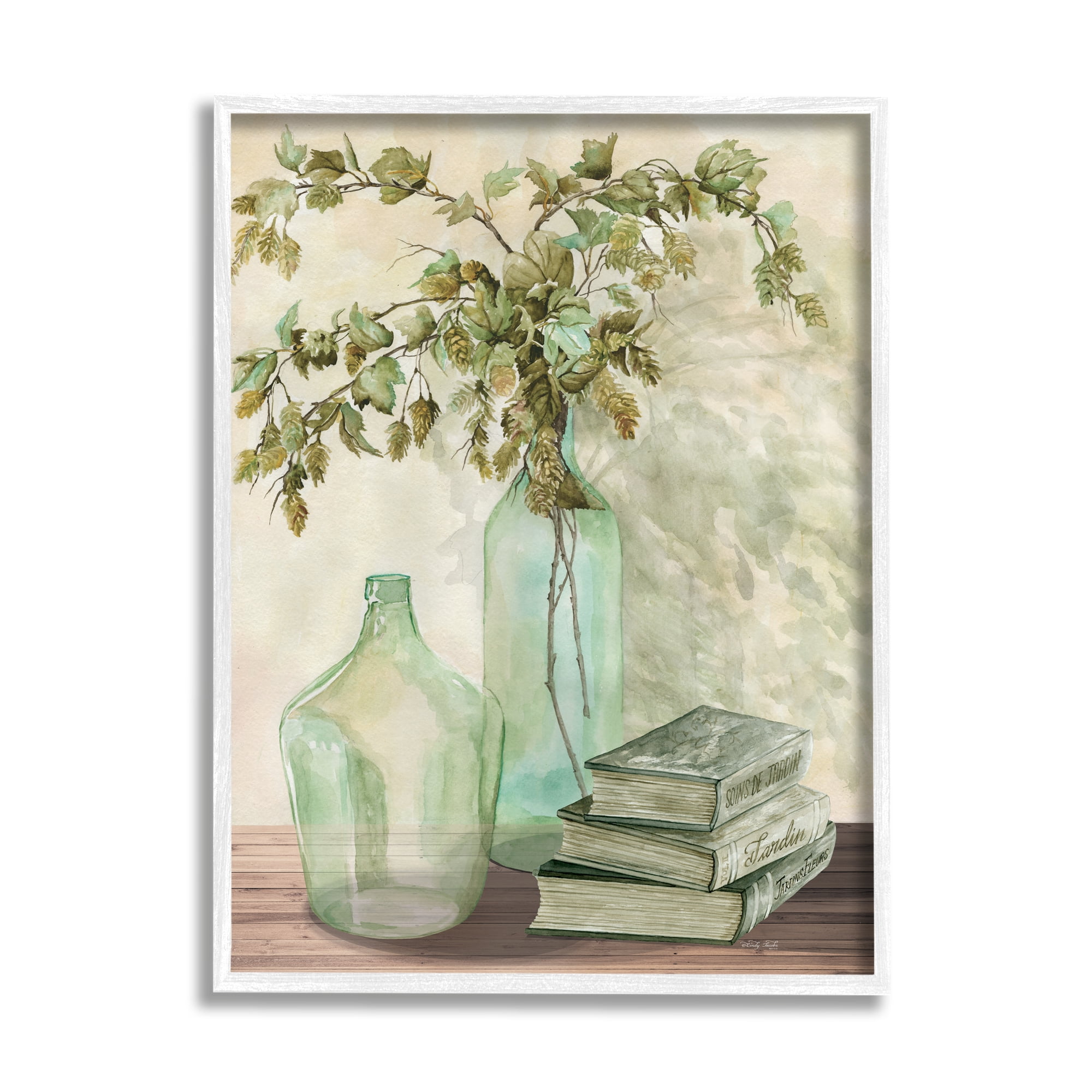 Stupell Industries Botanical Plant Branches Country Vase Tranquil Bookstack,11 x 14, Design by Cindy Jacobs