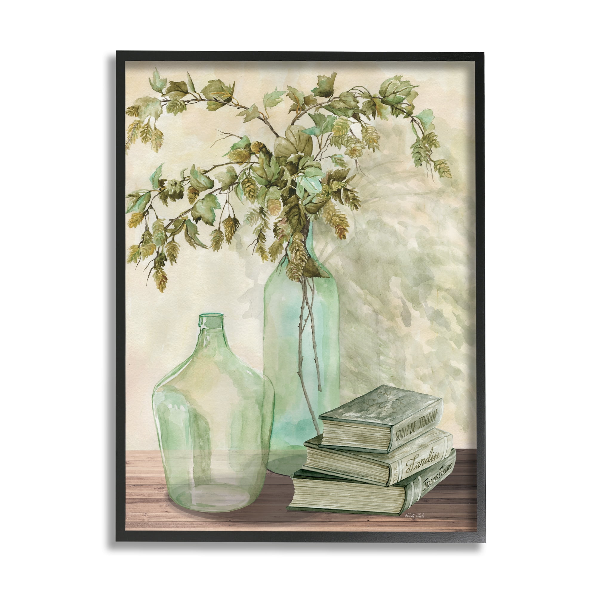 Stupell Industries Botanical Plant Branches Country Vase Tranquil Bookstack,11 x 14, Design by Cindy Jacobs