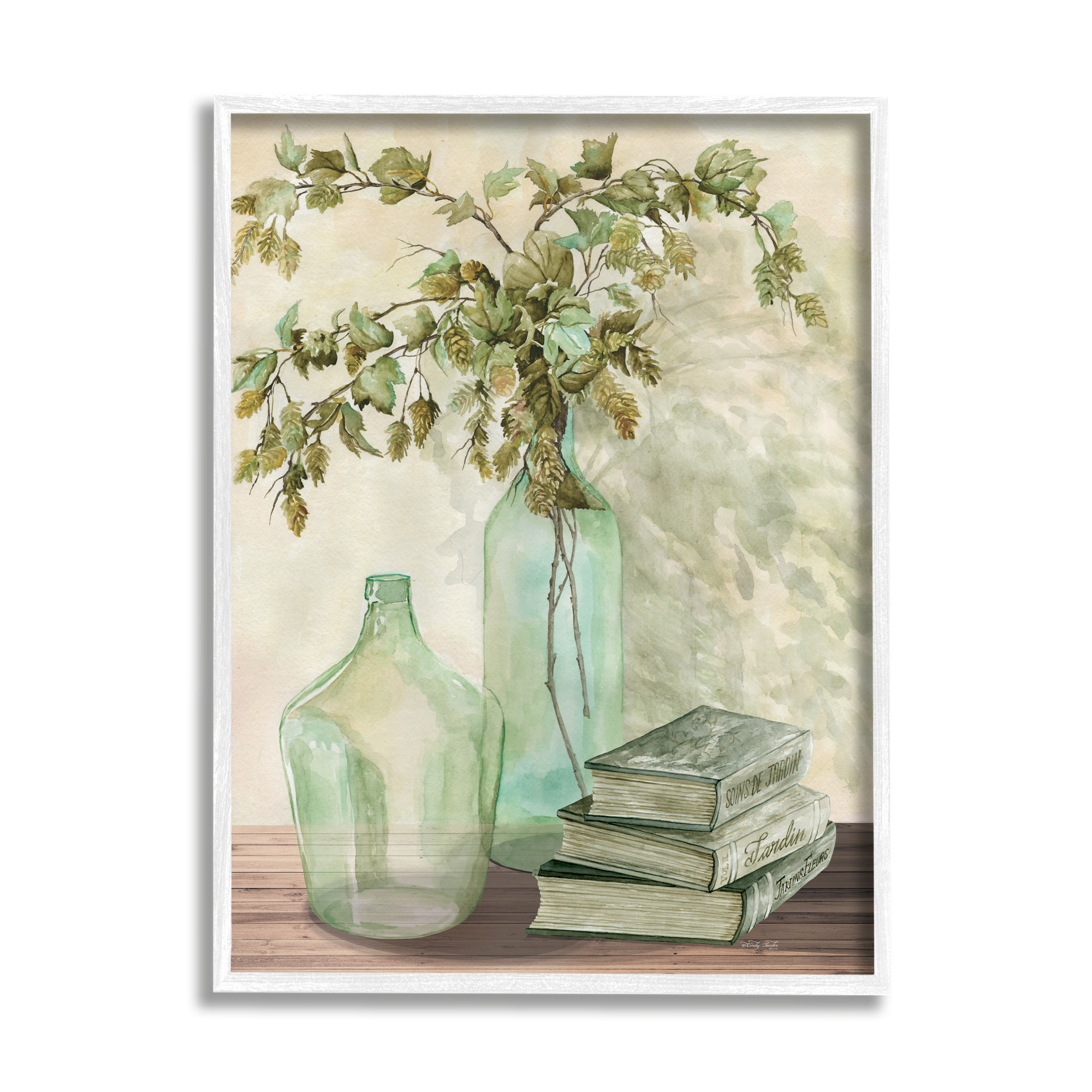 Stupell Industries Botanical Plant Branches Country Vase Tranquil Bookstack,16 x 20, Design by Cindy Jacobs