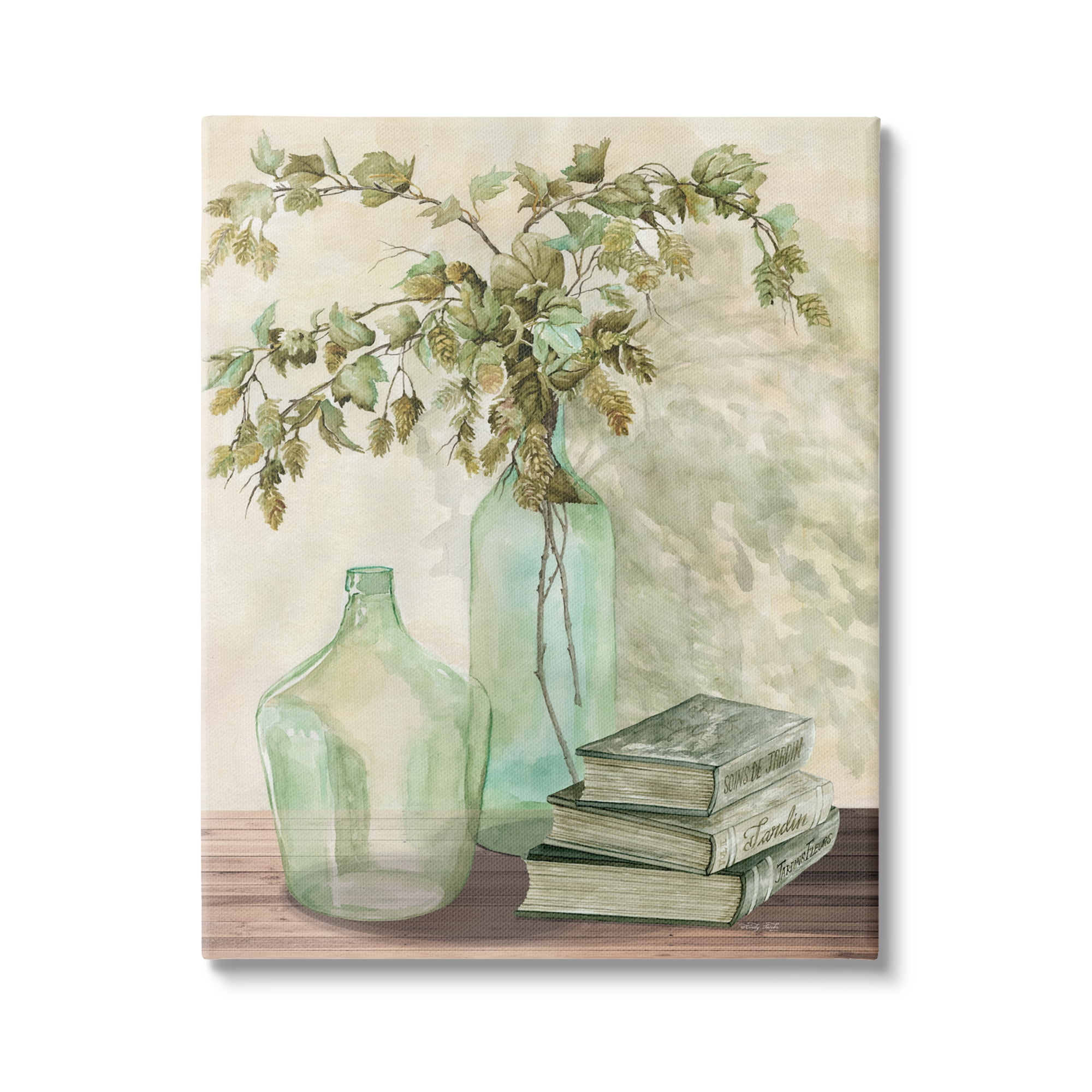 Stupell Industries Botanical Plant Branches Country Vase Tranquil Bookstack,24 x 30, Design by Cindy Jacobs