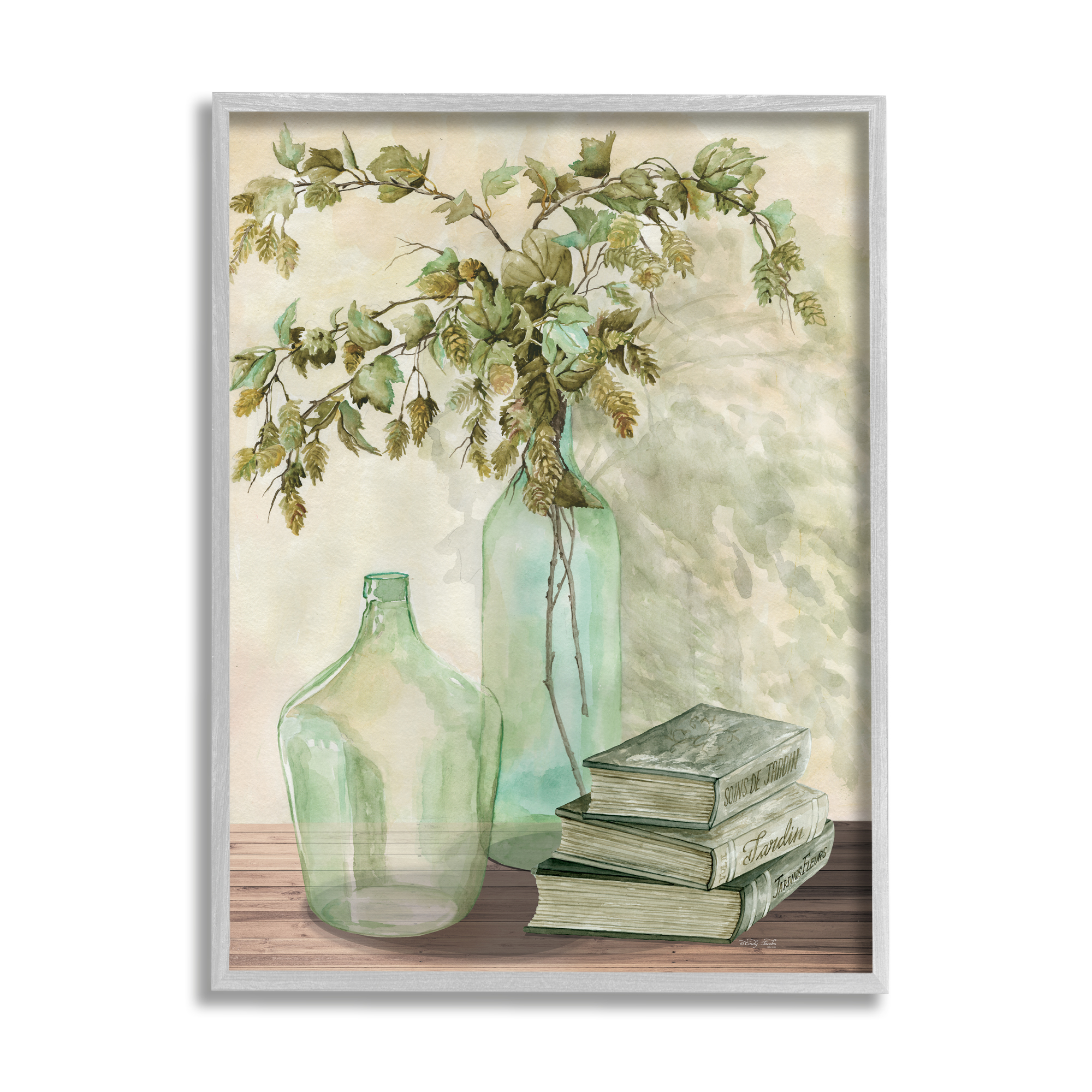 Stupell Industries Botanical Plant Branches Country Vase Tranquil Bookstack,24 x 30, Design by Cindy Jacobs