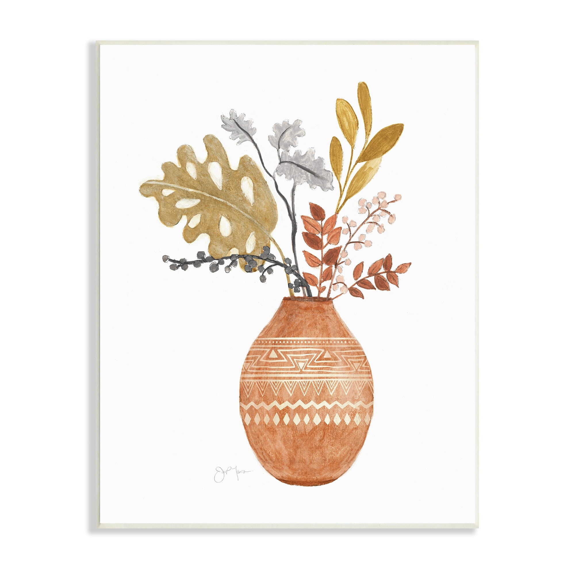 Stupell Industries Botanical Plant Still Life Boho Aztec Patterned Vase,10 x 15, Design by Tava Studios