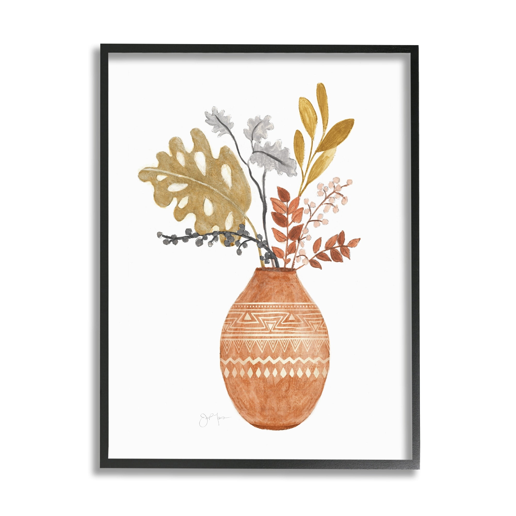 Stupell Industries Botanical Plant Still Life Boho Aztec Patterned Vase,24 x 30, Design by Tava Studios