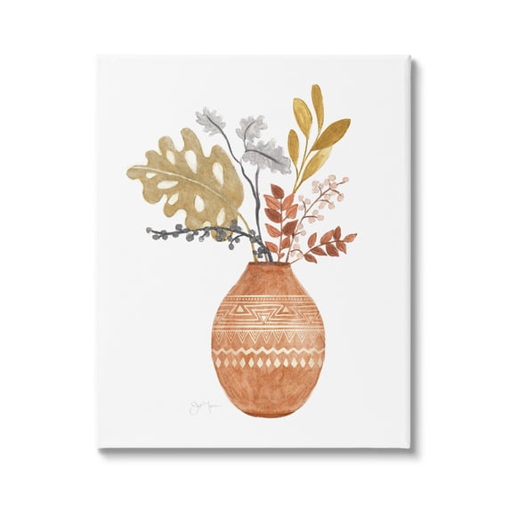 Stupell Industries Botanical Plant Still Life Boho Aztec Patterned Vase,24 x 30, Design by Tava Studios