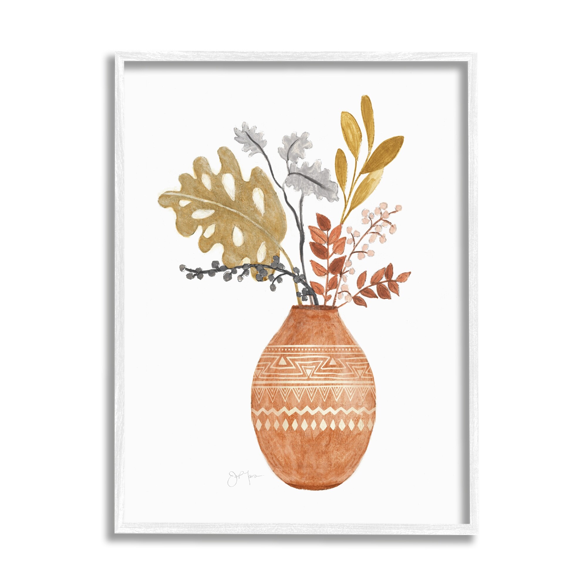 Stupell Industries Botanical Plant Still Life Boho Aztec Patterned Vase,24 x 30, Design by Tava Studios