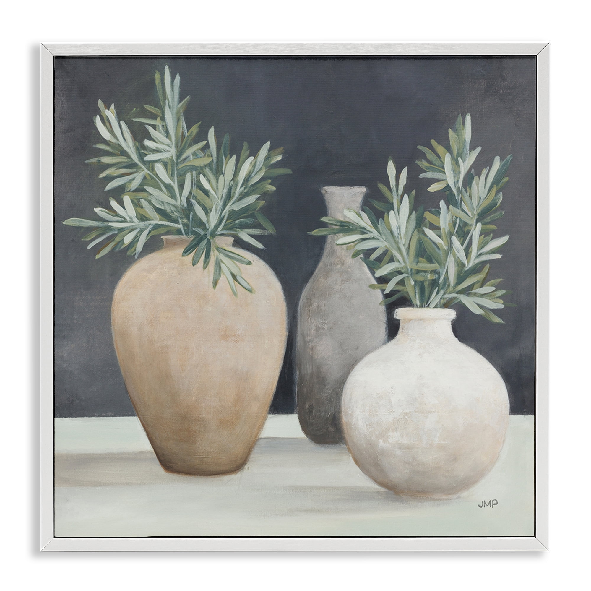 Stupell Industries Botanical Pottery Vessels Plants & Flowers Painting White Framed Art Print Wall Art, 12 x 12