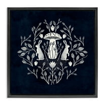 Stupell Industries Botanical Rabbits & Mushroom Plants & Flowers Painting Black Floater Framed Canvas Art Print Wall Art, 18 x 18